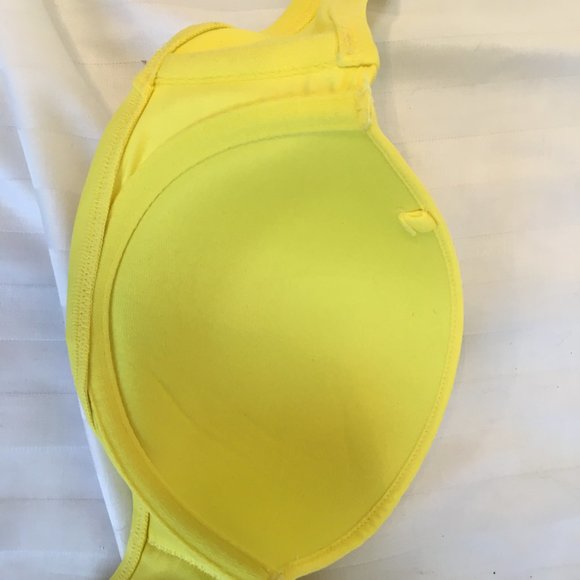Victorias Secret Bikini Top Padded Push Up Underwire 34D Yellow Jewel Rhinestone - Picture 11 of 13
